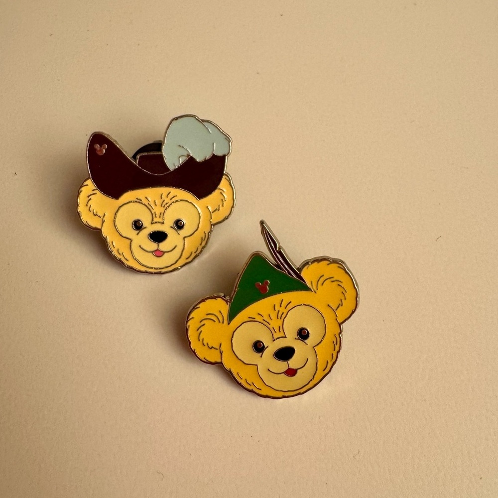Disney Pins - Set of 2 Duffy Bear in Hats Peter Pan and Captain Hook Pins 2013